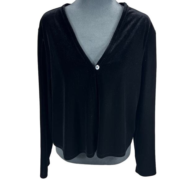 Vintage Black Velvet Whimsigoth Cardigan Sweater Sz Large 1 High Button Glam Emo - Picture 1 of 9